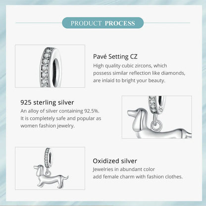 Genuine 925 Sterling Silver Pet Dog Charm for Bracelet - Poodle Dachshund Pendant - Charms