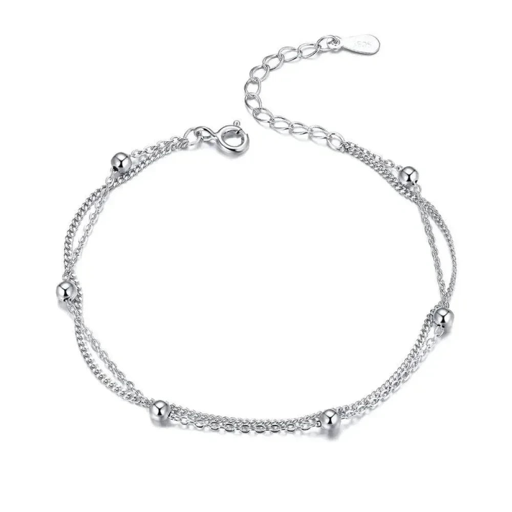 Double-Layered Round Beads 925 Sterling Silver Chain Bracelet with 14K Gold Plating - Bracelets