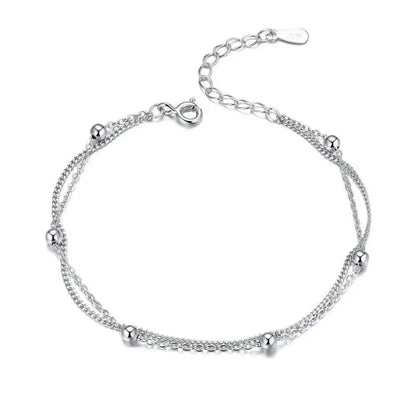 Double-Layered Round Beads 925 Sterling Silver Chain Bracelet with 14K Gold Plating - Bracelets