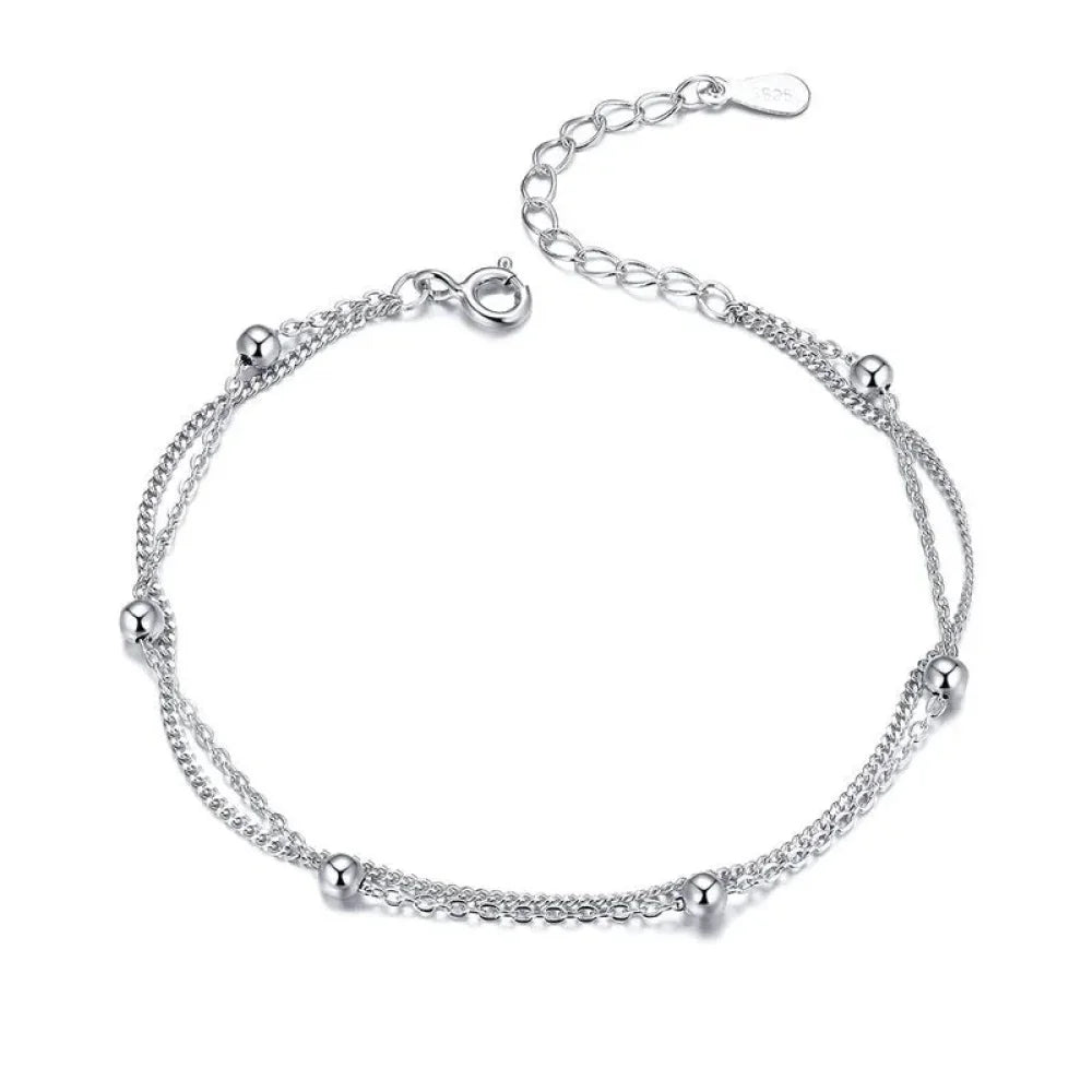 Double-Layered Round Beads 925 Sterling Silver Chain Bracelet with 14K Gold Plating - Bracelets