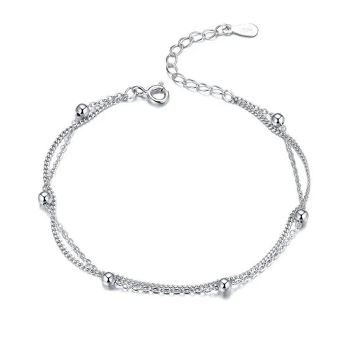 Double Layered Round Beads 925 Sterling Silver Chain Bracelet With 14K Gold Plating Bracelets