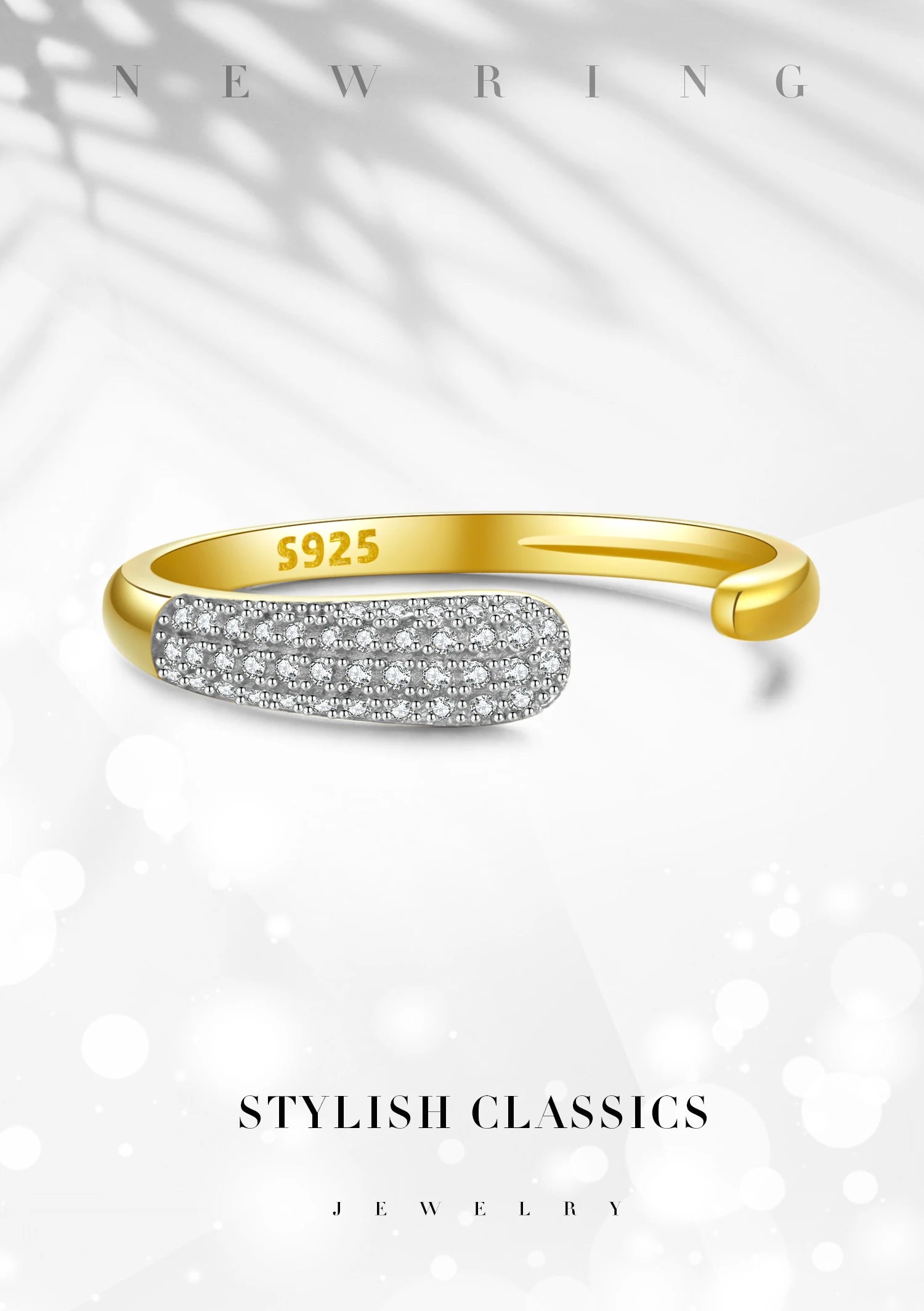 Adjustable Sterling Silver Zircon Ring - Rings