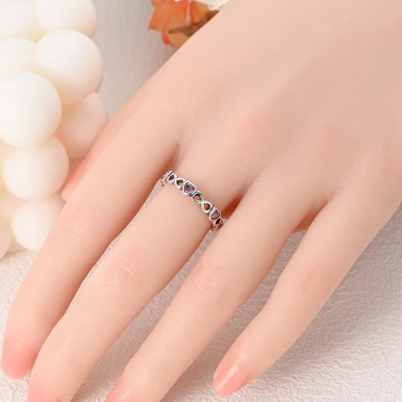 Endless Love 925 Sterling Silver Infinity Heart Ring with Pink Cubic Zirconia - Rings