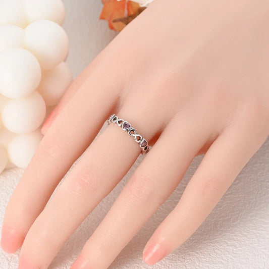 Endless Love 925 Sterling Silver Infinity Heart Ring with Pink Cubic Zirconia - Rings