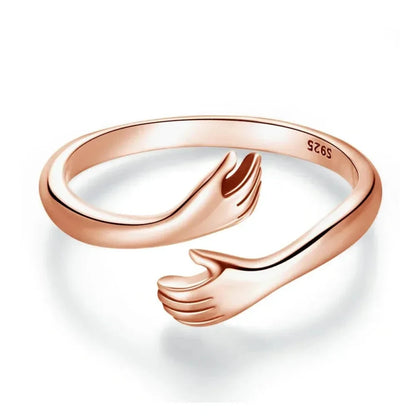 925 Sterling Silver Hug Warmth and Love Hand Adjustable Ring for Women - His Big Loving Hugs in 3 Colors - Rose Gold