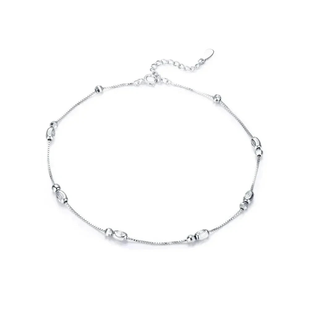 925 Sterling Silver Geometric Minimalist Anklets - Elevate Your Summer Style with SCT011 - Beads