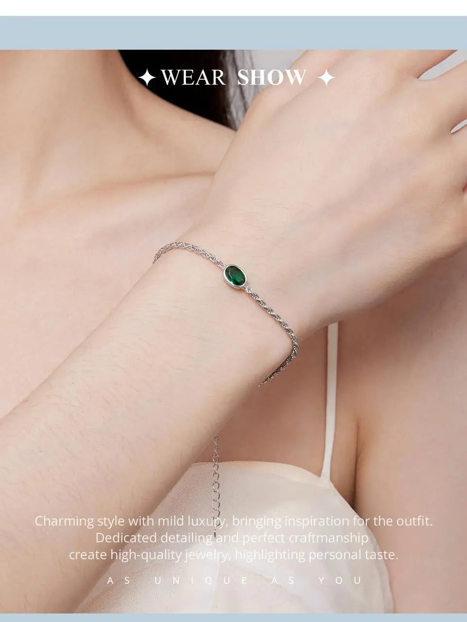 Elegant Green Zircon Chopin Sterling Silver Bracelet - Bracelets