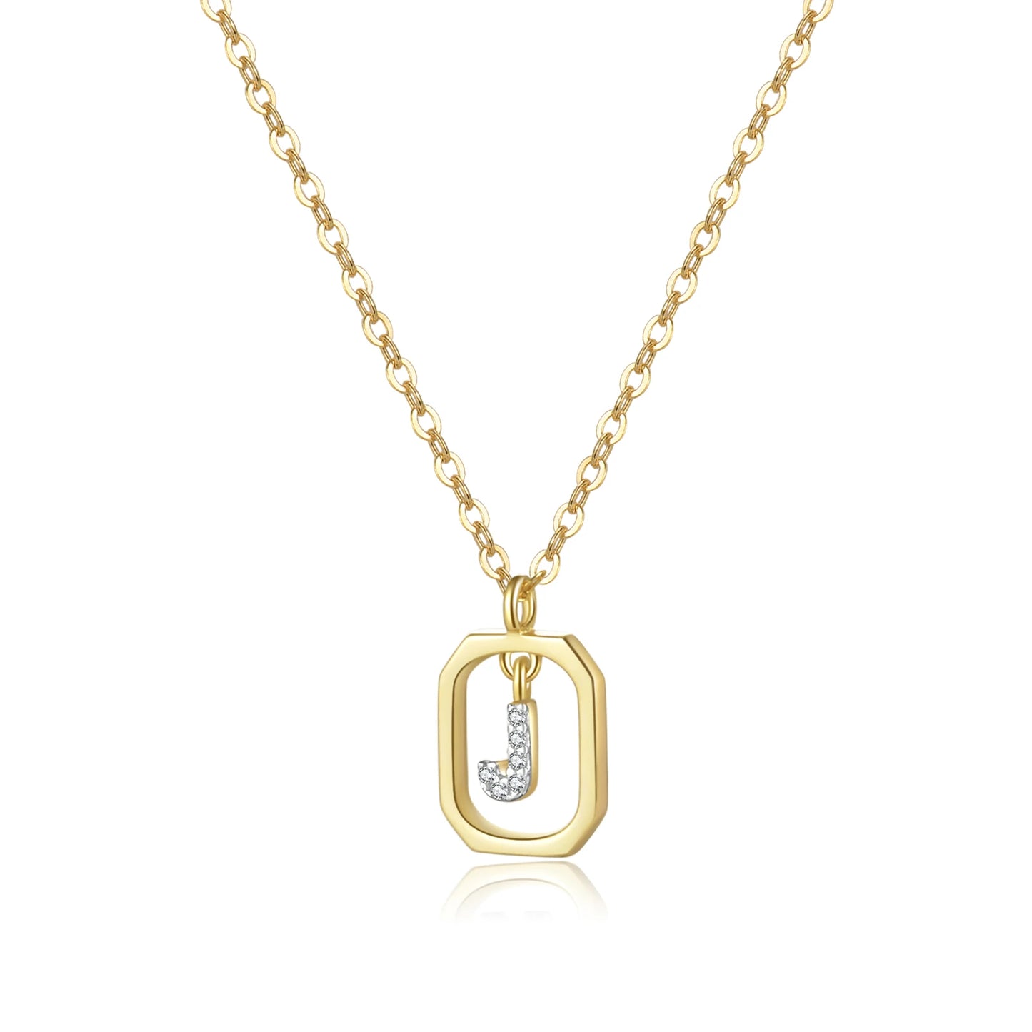 Personalized Initial Sterling Silver Pendant Necklace - Gold J - Necklaces