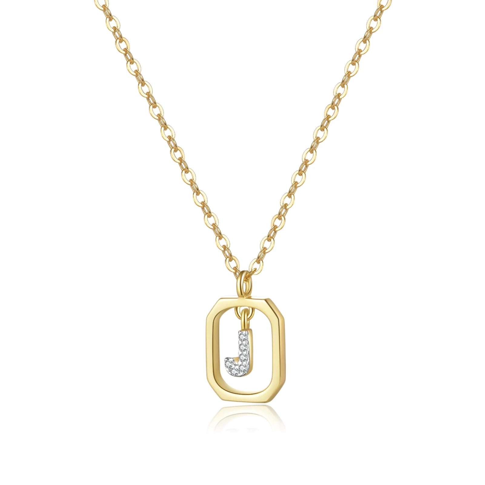 Personalized Initial Sterling Silver Pendant Necklace - Gold J - Necklaces