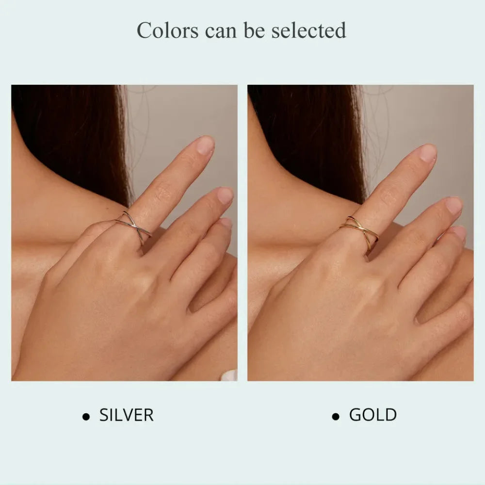 Breathtaking 14K Gold Plated X Ring - Elegant Minimalist 925 Sterling Silver Cross for Women - Promise jewellery SCR543