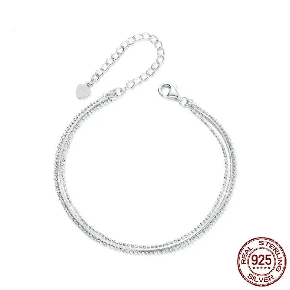 Delicate Elegance: Triple-Layered White Gold Plated Bracelet in 925 Sterling Silver - Bracelets