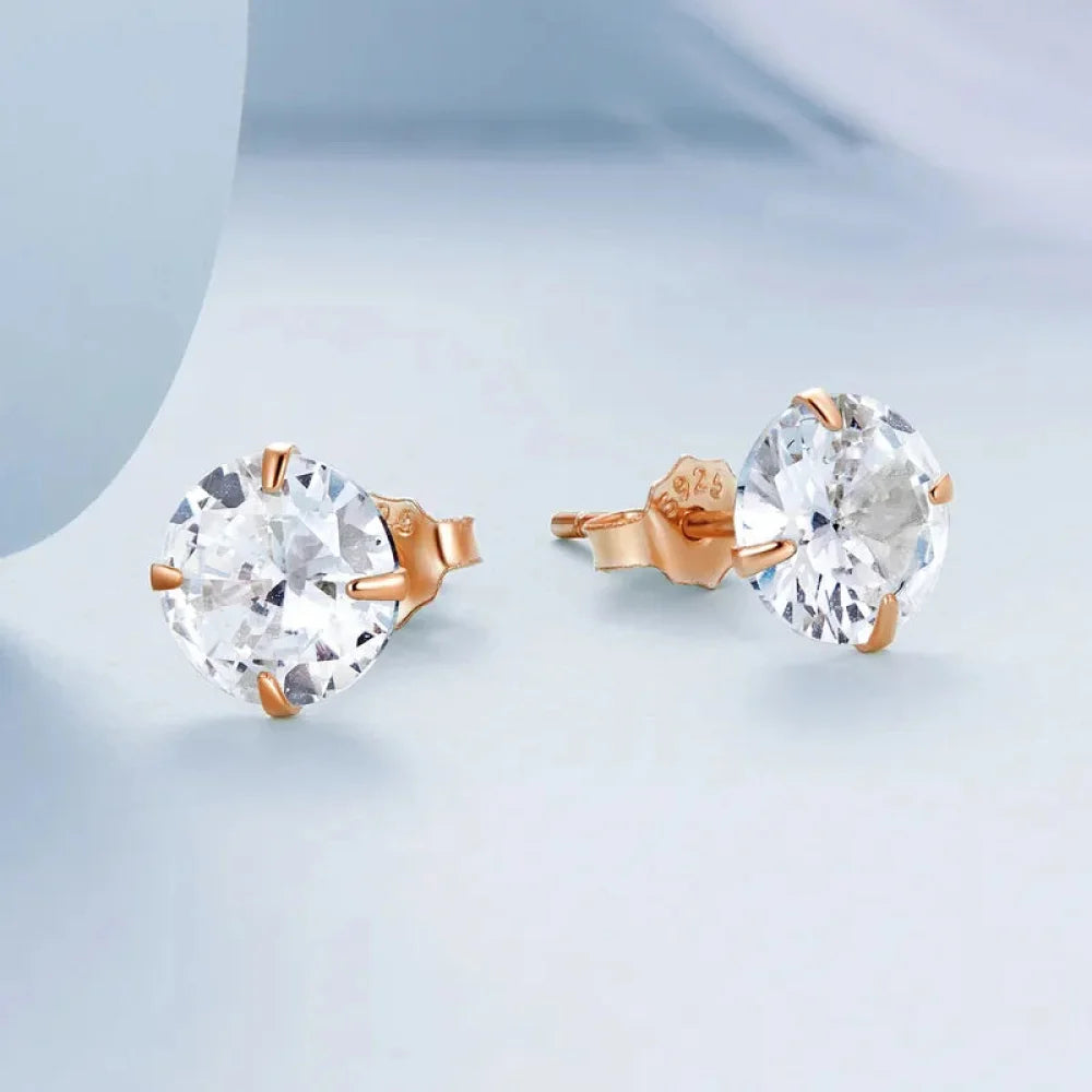 CZ Stud Earrings - 925 Sterling Silver Platinum Plated - Round Cubic Zirconia Hypoallergenic 4mm 5mm 6mm 7mm BSE166