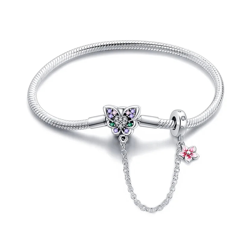 Ethereal Butterfly Sterling Silver Charm Bracelet With Safety Chain - Bracelets