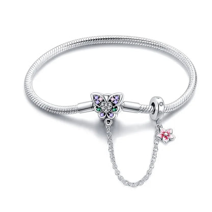 Ethereal Butterfly Sterling Silver Charm Bracelet With Safety Chain - Bracelets