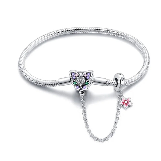 Ethereal Butterfly Sterling Silver Charm Bracelet With Safety Chain - Bracelets