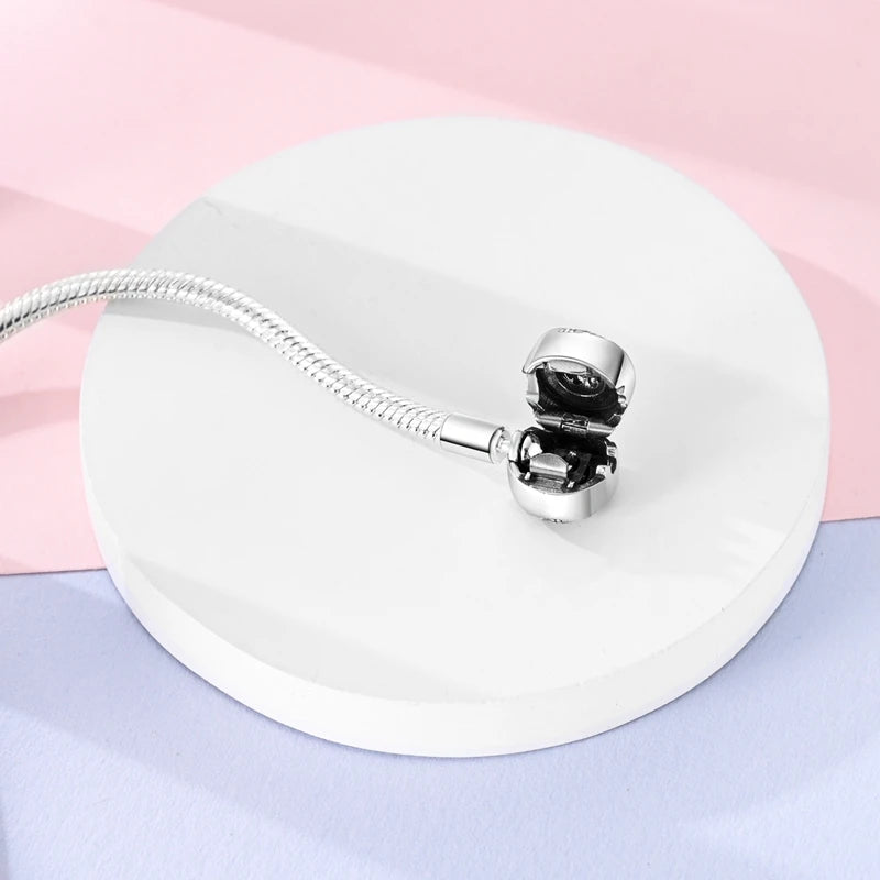 Elegant Sterling Silver Rose Clasp Snake Chain Bracelet - Charm Bracelets