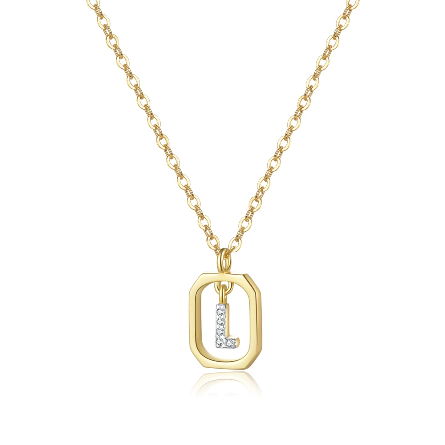 Personalized Initial Sterling Silver Pendant Necklace - Gold L - Necklaces