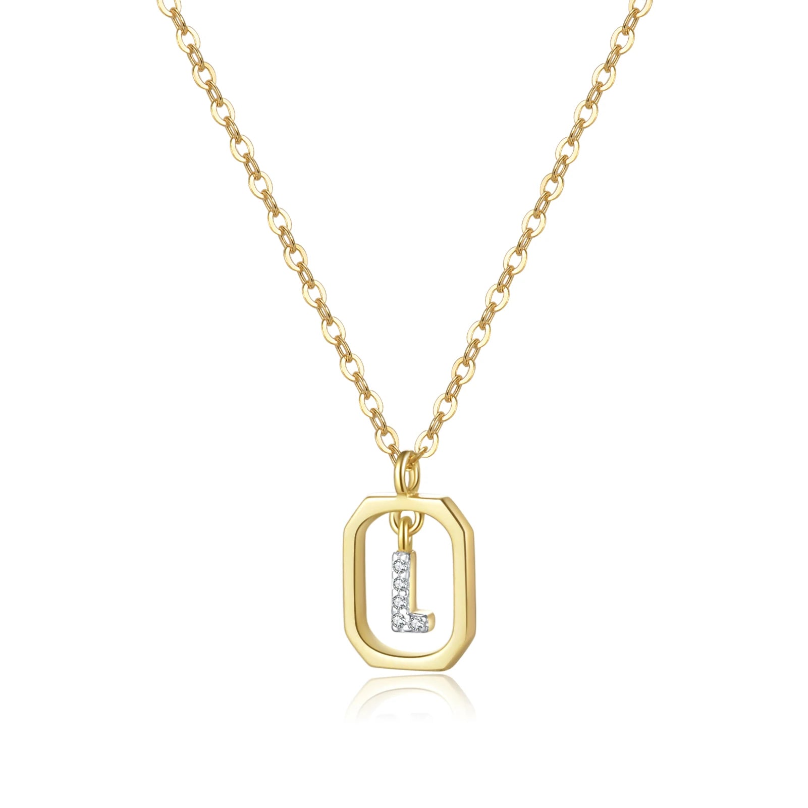 Personalized Initial Sterling Silver Pendant Necklace - Gold L - Necklaces