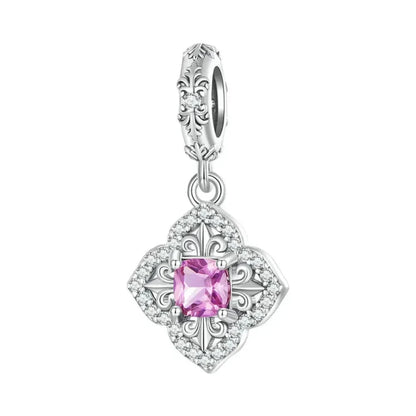 925 Sterling Silver DIY Heart Charm with Pink Zircon - BSC777 - Bsc753 - Charms
