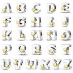 Personalize Your Bracelet: 925 Silver Alphabet Bead With Gold Heart Charms