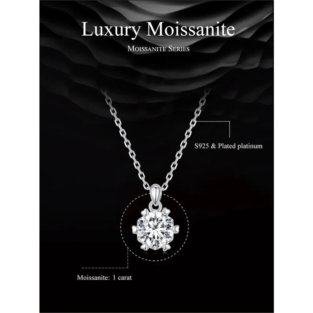 Stunning 1 Carat Moissanite Pendant Necklace | 925 Sterling Silver | Wedding & Bridal Fine Jewelry Necklaces