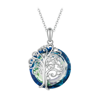 Celestial Harmony: Angel Ring Evil Eye & Tree of Life Sterling Silver Necklace - Of - Pendant Necklaces