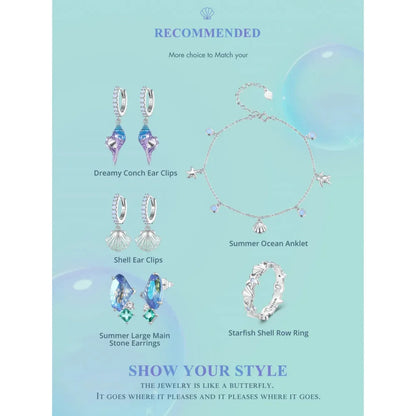 925 Sterling Silver Seastar and Shell Pendant Anklet | Simple Chain Foot jewellery for Women | Platinum Plated Summer