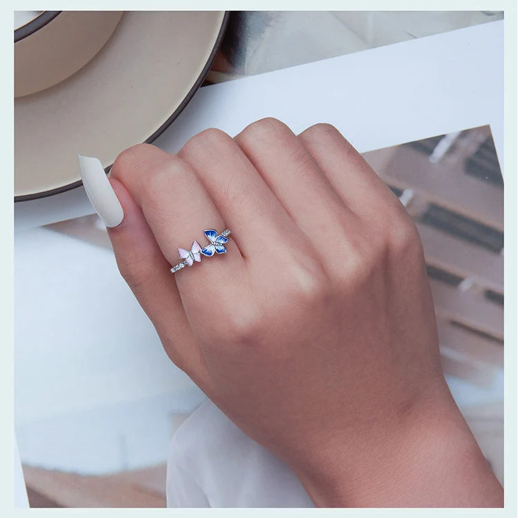 Flutter of Elegance: Sterling Silver CZ Butterfly Band Ring - Rings
