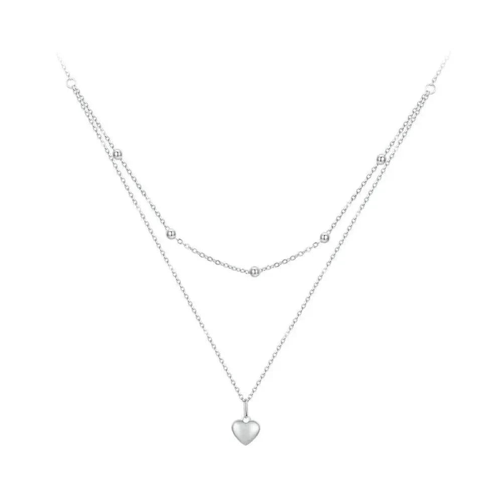 925 Sterling Silver Heart Pendant Necklace - Elegant Double Layer Choker for Women - BSN168 - Necklaces
