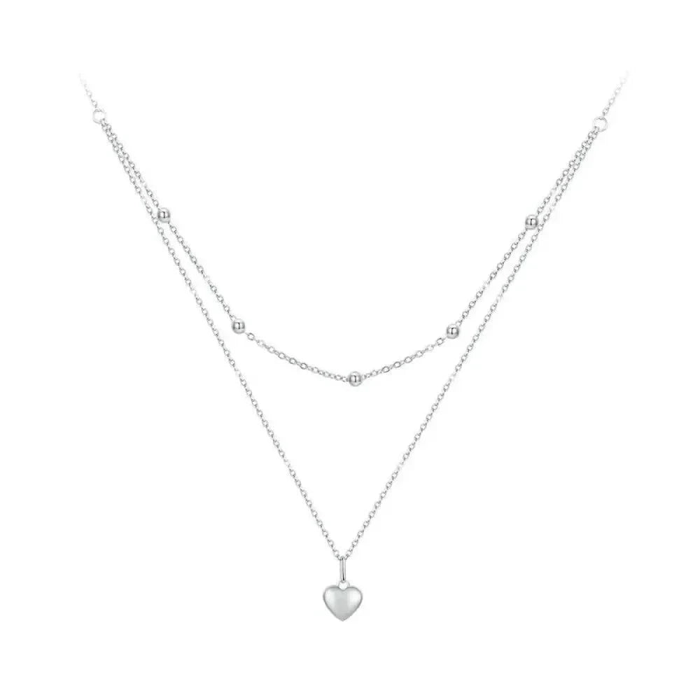 925 Sterling Silver Heart Pendant Necklace - Elegant Double Layer Choker for Women - BSN168 - Necklaces