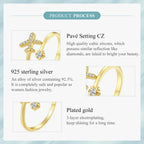 Genuine 925 Sterling Silver Flying Plane Open Adjustable Ring With Clear Cz Fine Jewelry Rings