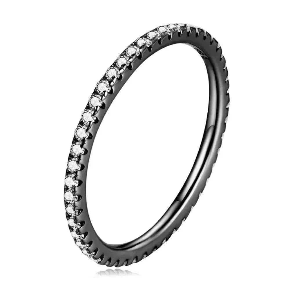 925 Sterling Silver CZ Simulated Diamond Stackable Ring Platinum Plated Eternity Bands for Women - Black / 5 - Rings