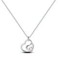 925 Sterling Silver Double Heart Necklace with Pink Crystal Necklaces
