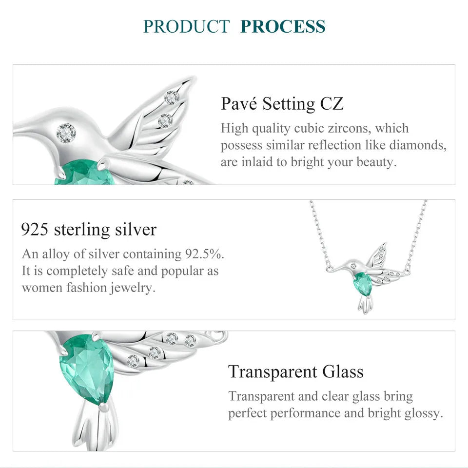 Elegant Sterling Silver Hummingbird Pendant Necklace - Necklaces