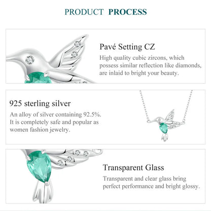 Elegant Sterling Silver Hummingbird Pendant Necklace - Necklaces