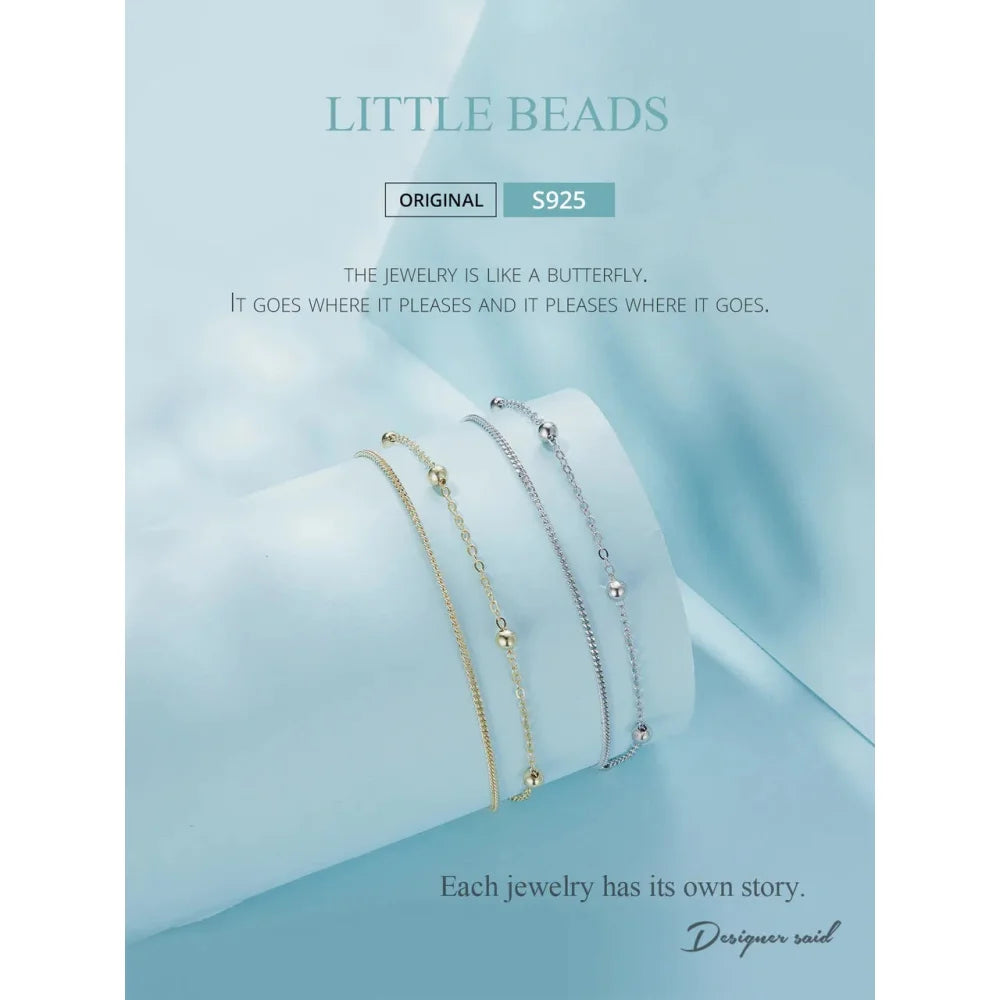 Double-Layered Round Beads 925 Sterling Silver Chain Bracelet with 14K Gold Plating - Bracelets