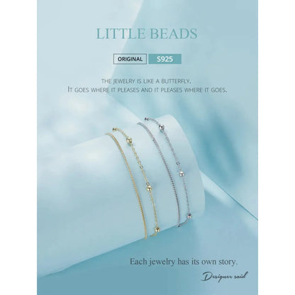Double-Layered Round Beads 925 Sterling Silver Chain Bracelet with 14K Gold Plating - Bracelets