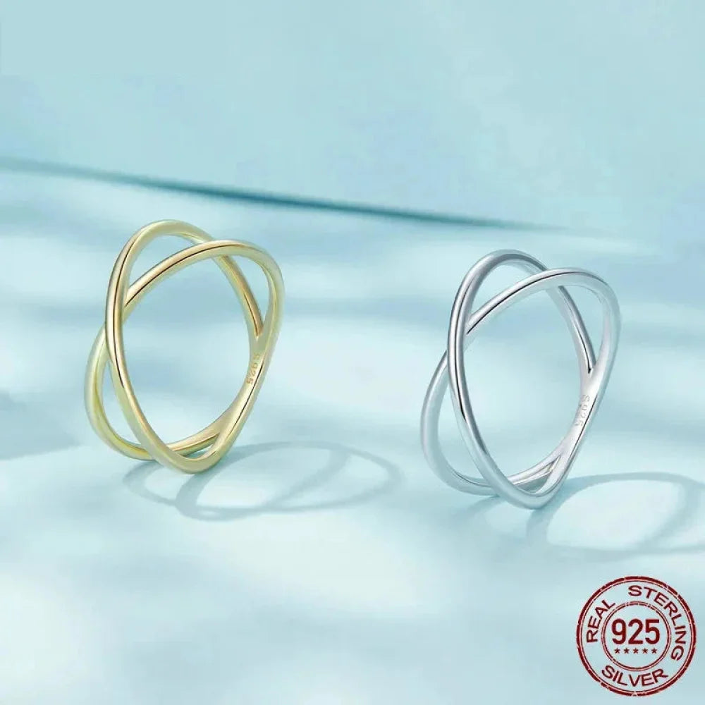 Breathtaking 14K Gold Plated X Ring - Elegant Minimalist 925 Sterling Silver Cross for Women - Promise jewellery SCR543