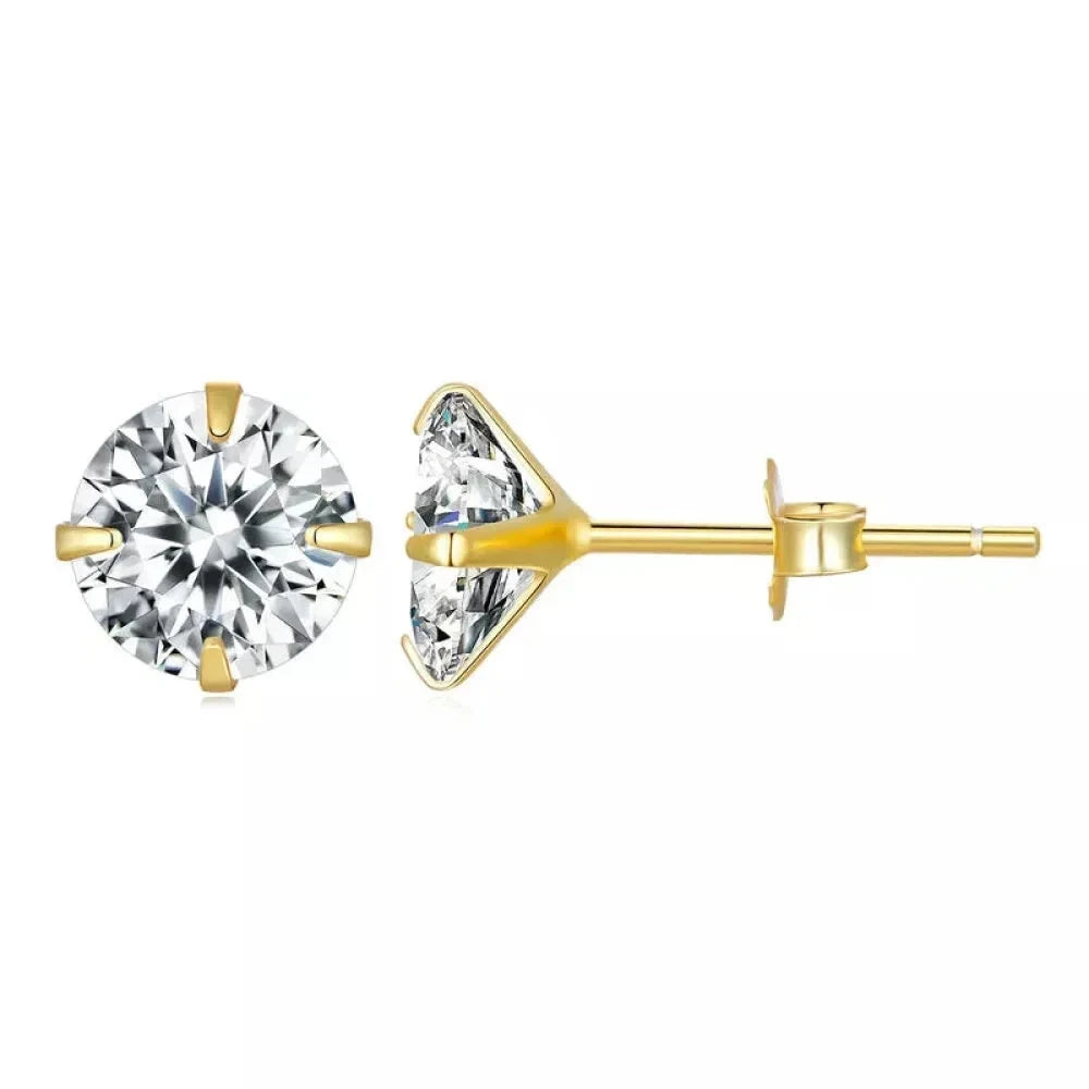 CZ Stud Earrings - 925 Sterling Silver Platinum Plated - Round Cubic Zirconia Hypoallergenic 4mm 5mm 6mm 7mm BSE166