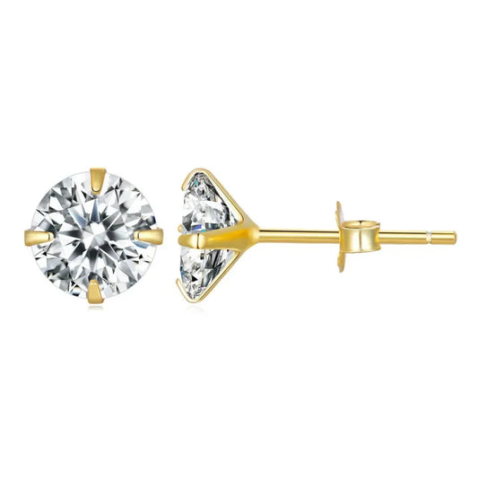 CZ Stud Earrings - 925 Sterling Silver Platinum Plated - Round Cubic Zirconia Hypoallergenic 4mm 5mm 6mm 7mm BSE166
