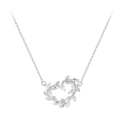 Infinite Love: White Gold Plated Leaves Heart Sterling Silver Necklace - Necklaces