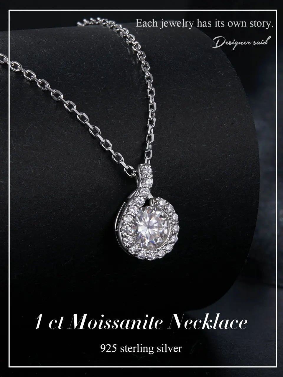Dazzling 1ct Moissanite Sterling Silver Pendant Necklace - Necklaces