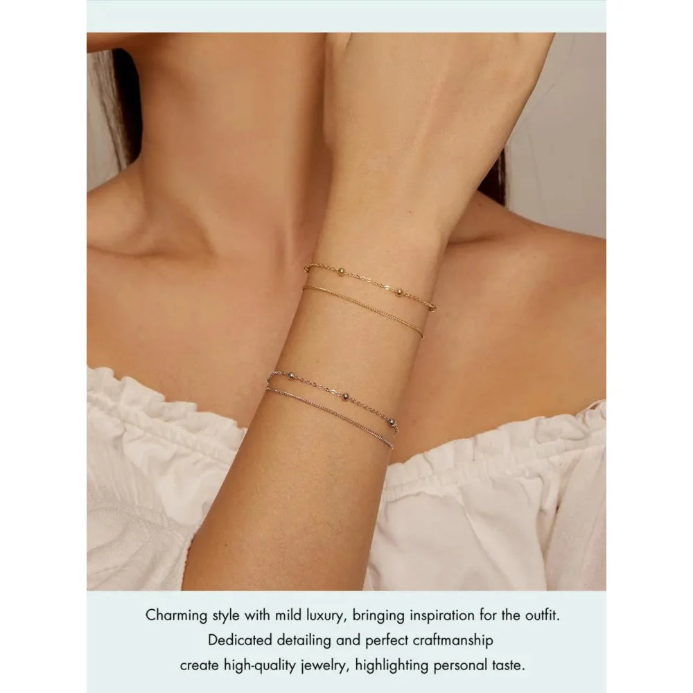 Double-Layered Round Beads 925 Sterling Silver Chain Bracelet with 14K Gold Plating - Bracelets