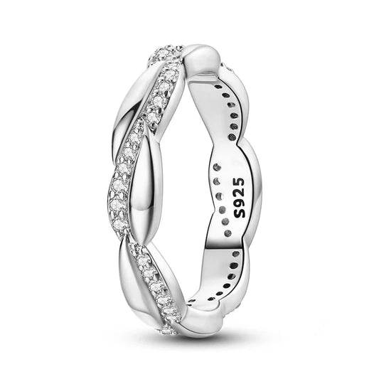 Twisted Elegance Sterling Silver Cubic Zirconia Ring - 8 - Rings