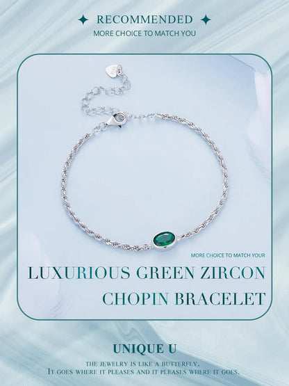 Elegant Green Zircon Chopin Sterling Silver Bracelet - Bracelets