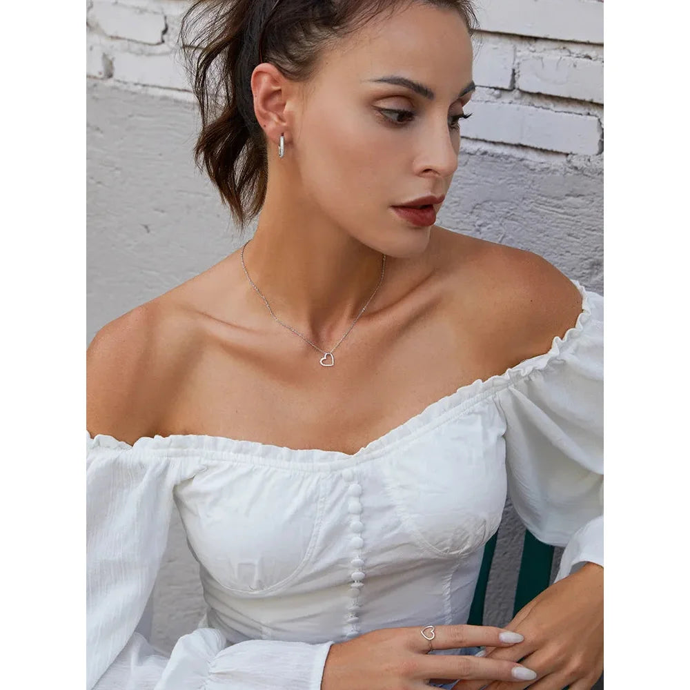 Genuine 925 Sterling Silver The Shape of Love Chain Necklace for Women - Fine jewellery 18.11’’ Collar - Necklaces
