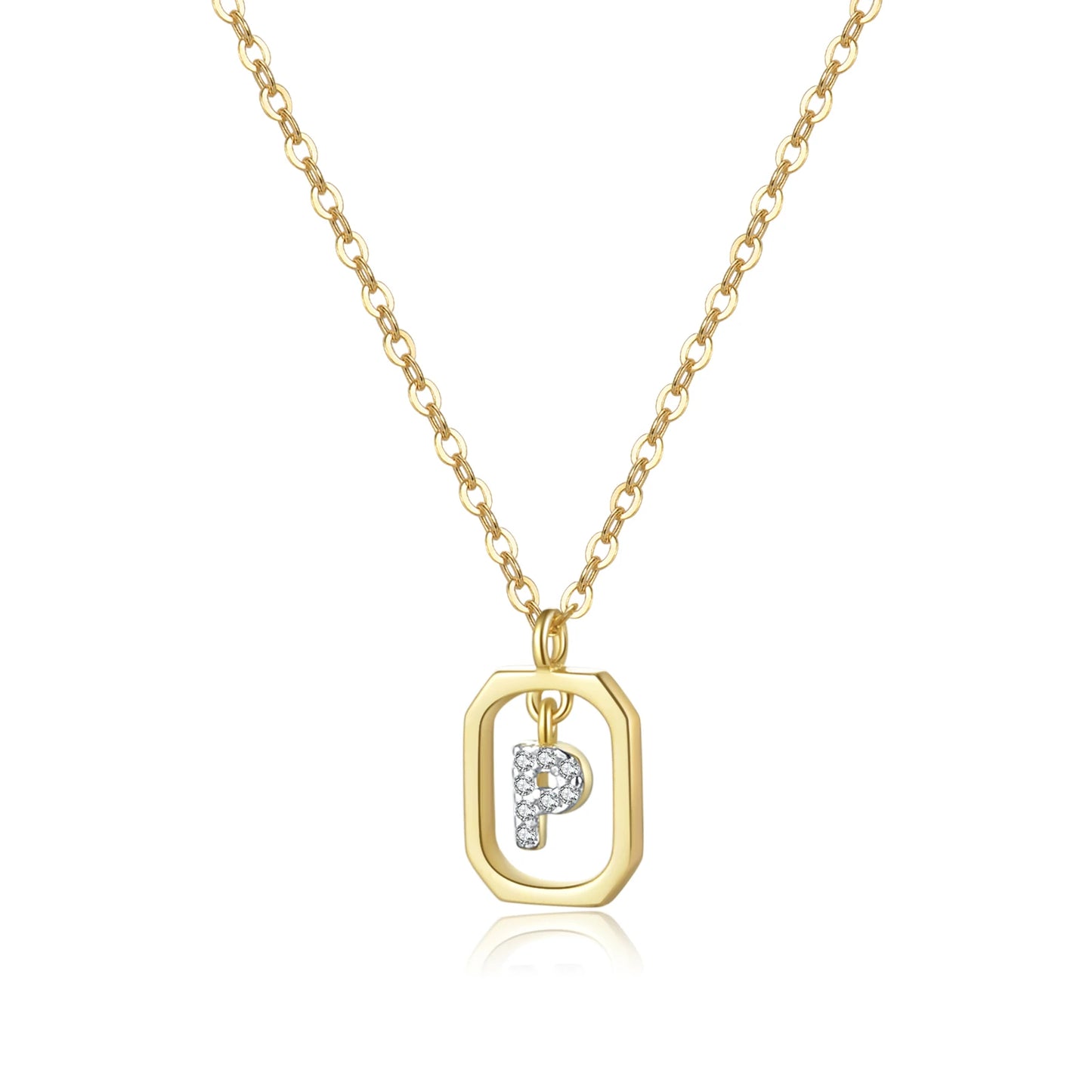 Personalized Initial Sterling Silver Pendant Necklace - Gold P - Necklaces