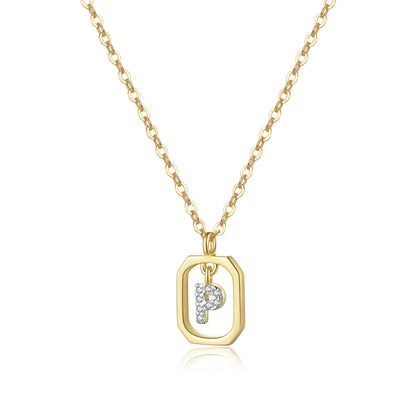 Personalized Initial Sterling Silver Pendant Necklace - Gold P - Necklaces