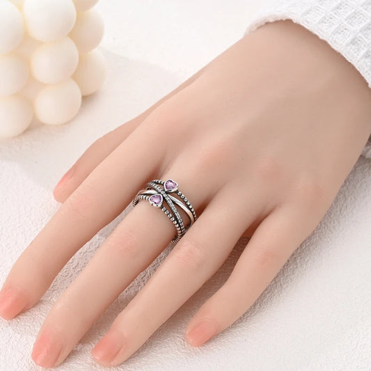 Double Heart Infinity Sterling Silver Ring - Rings