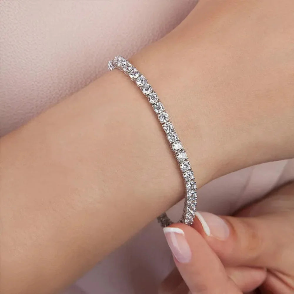 Exquisite 925 Sterling Silver Adjustable Tennis Bracelet - Platinum Plated with Clear 3mm Cubic Zirconia - Bracelets